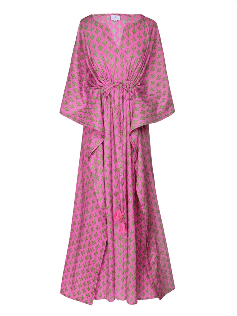 Pax Philomena Pink Cactus Maxi Kaftan Dress Coverup